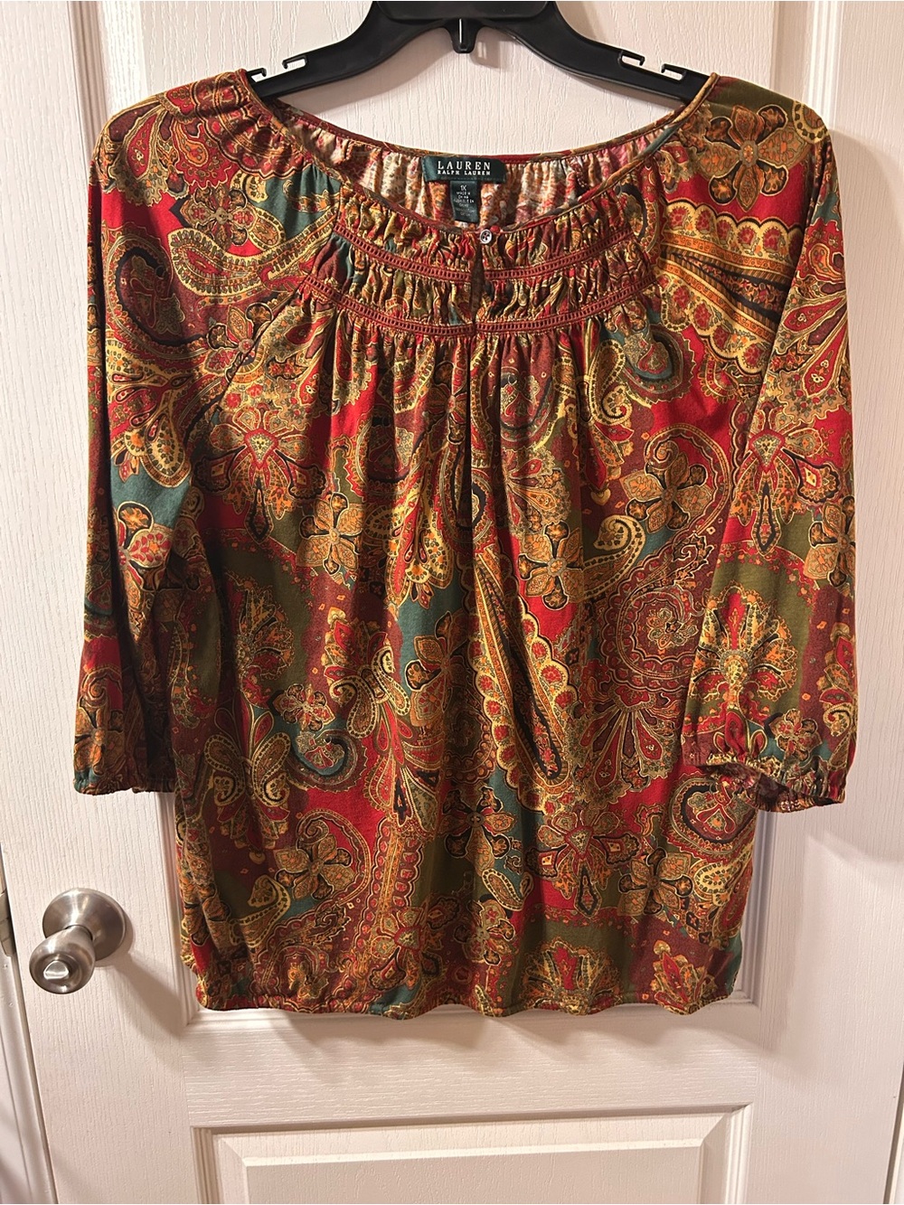 Lauren Ralph Lauren Multi-Color Paisley Peasant Tunic - Red, Green, Gold